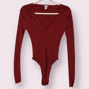 Victoria’s Secret Metallic Sparkly Red Long Sleeve Bodysuit Medium
